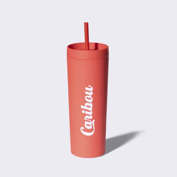 Vacation Vibes Cold Drink Cup 20oz w/Straw - Salmon - Caribou Coffee
